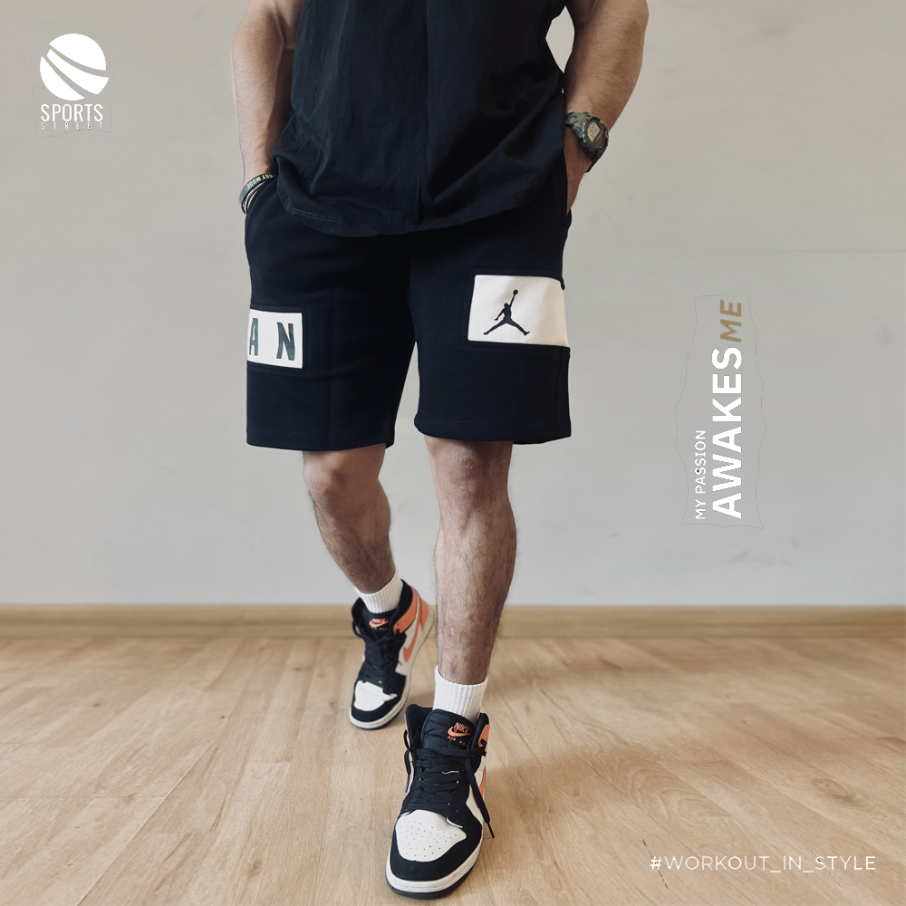 Jordan 2 Lines Black Cotton Shorts 2022